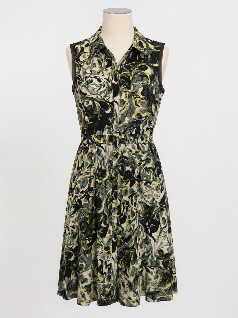 Simply Vera Vera Wang Black, Olive & Cream Swirl-Print Sleeveless Shirt Dress